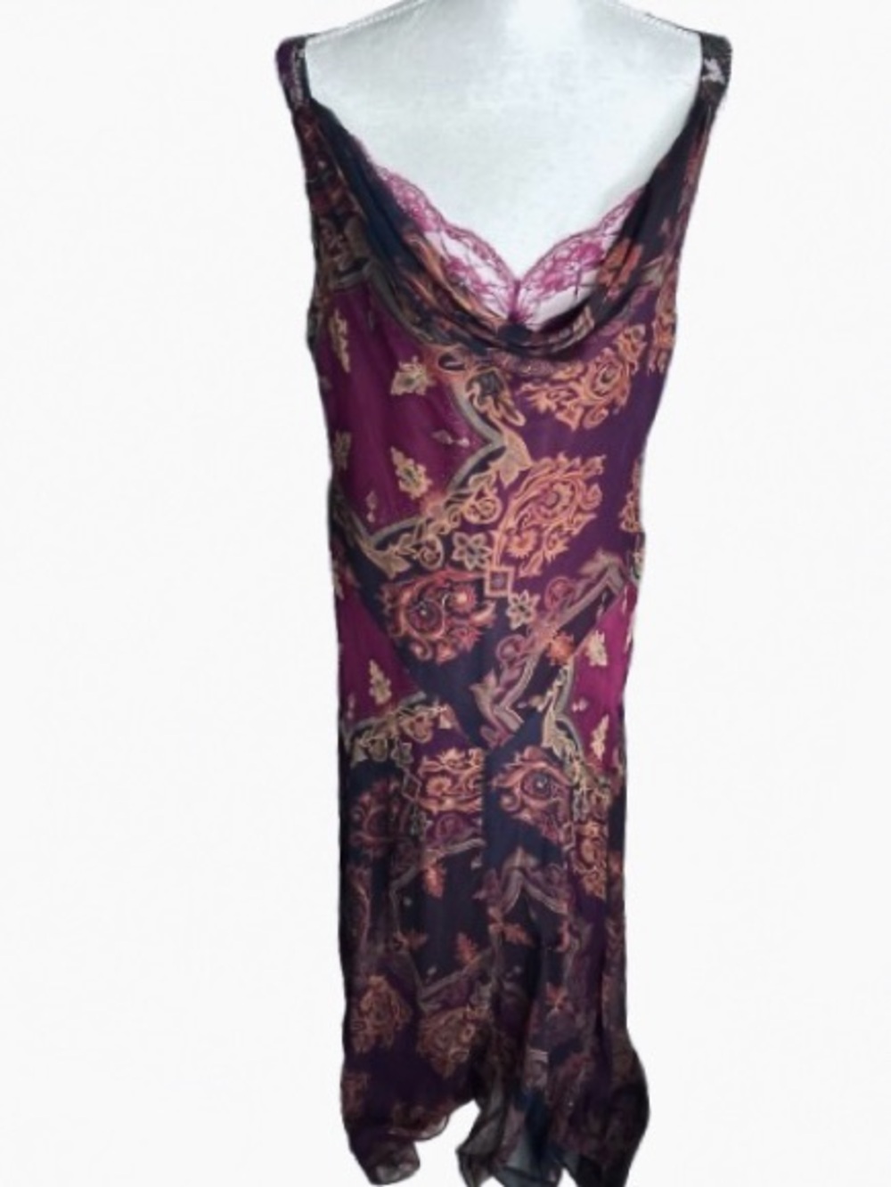Silk Y2K Fairycore Paisley Lace Dress 16 Vintage Fairy Bias Maxi Extra Large XL